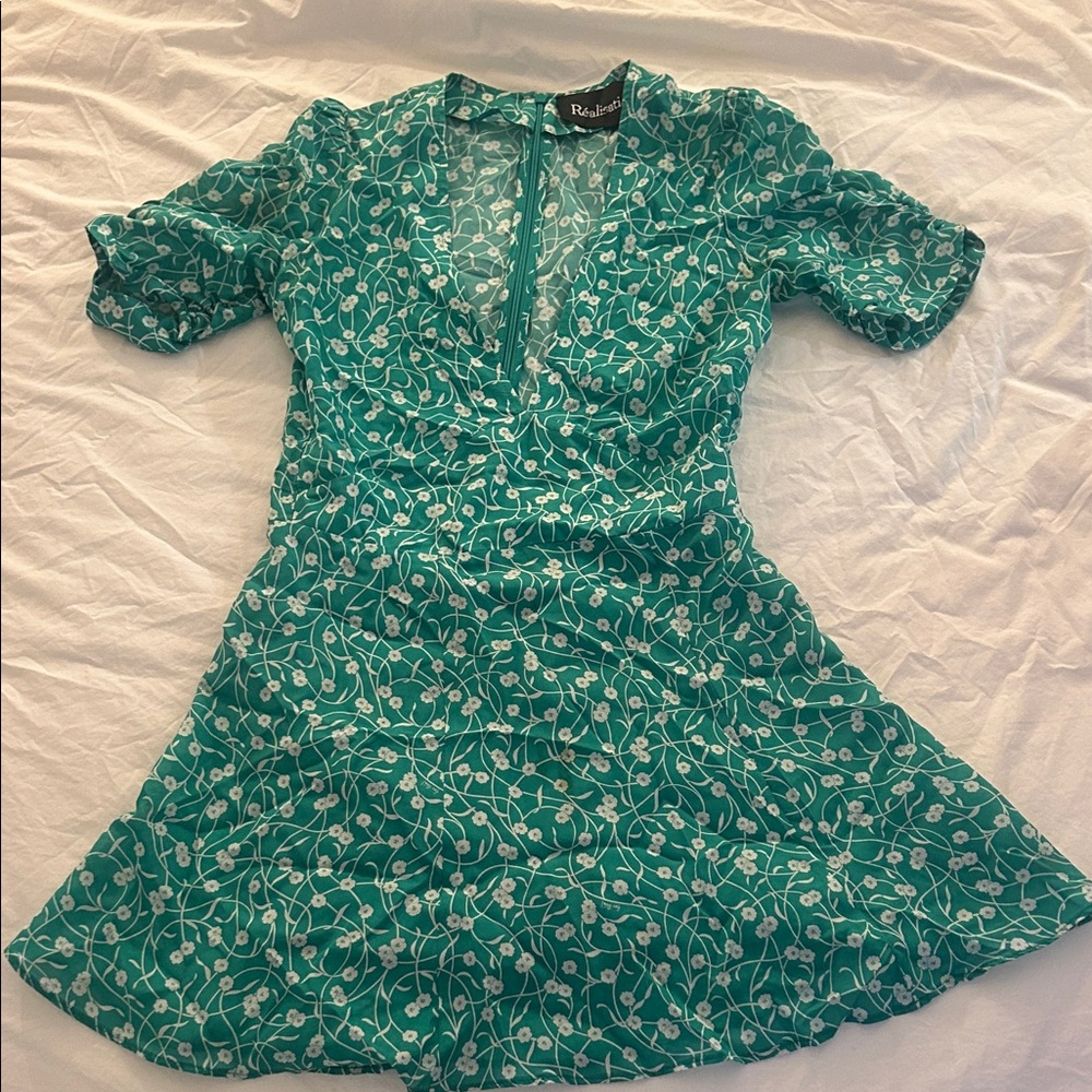 Realisation Par Teal Floral Mini Dress